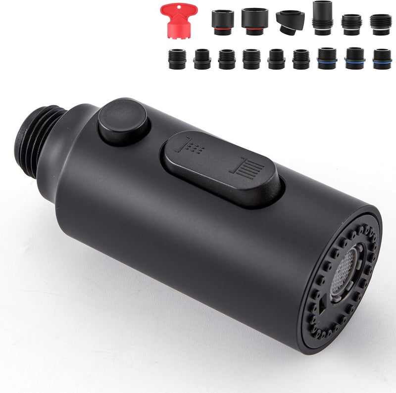 HEISOK Pull Down Faucet Head Replacement,3 Function Kitchen Sink Faucet Head with 15 Adapters,Pull Out Spray Head Replacement for Moen,Delta,Matte Black - Image 1